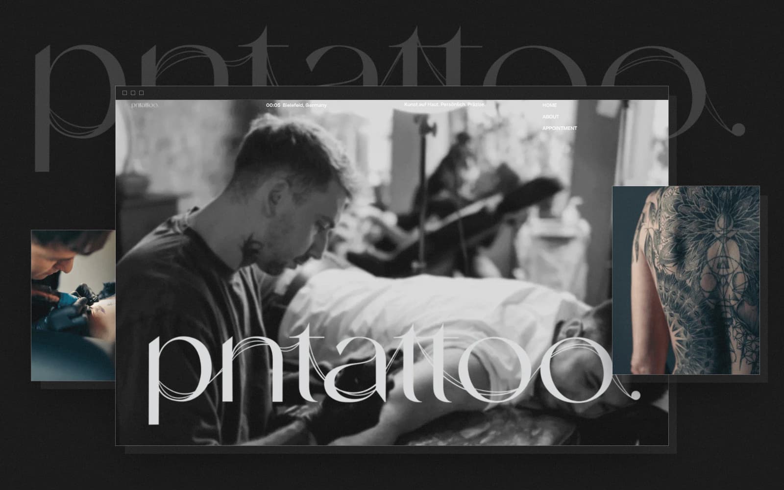 Website für PNT Tattoo, mehrere Ansichten der Seite